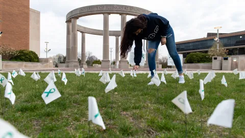 UIS students to create 1,000 flag display on the quad for Sexual Assault Awareness Month’s Day of Action